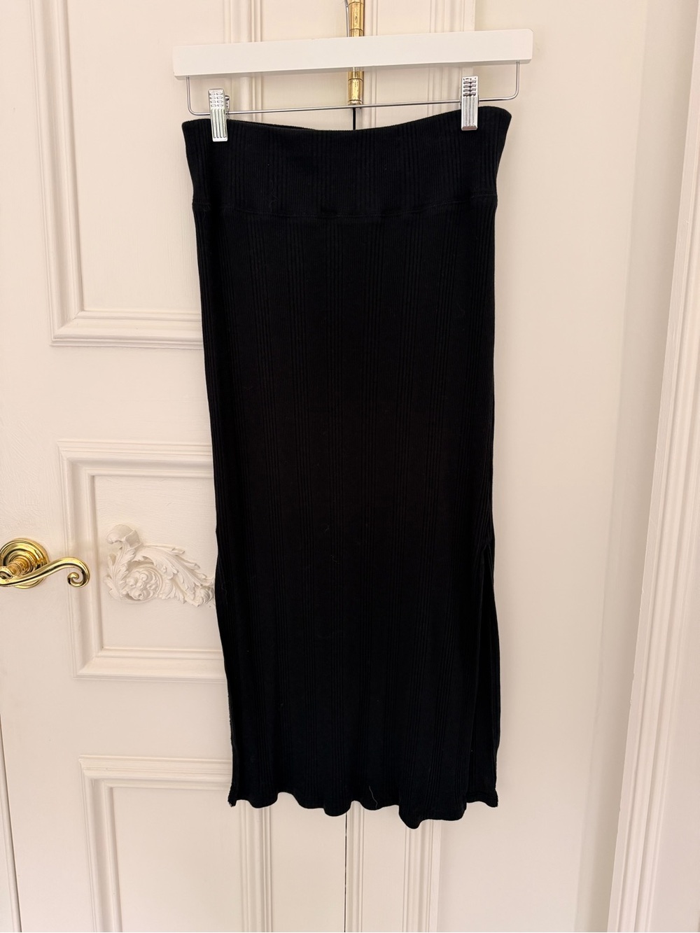 aerie Black Ribbed Midi Skirt